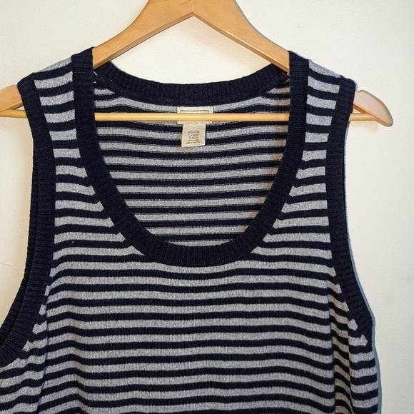 LL BEAN Navy & Grey Stripes Cashmere Sleeveless Knit Vest Size Large - Picture 5 of 7